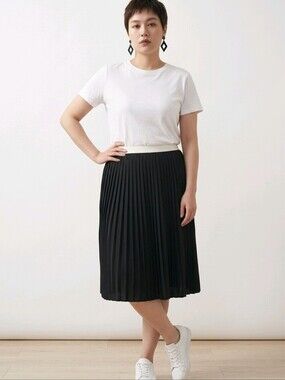 NWT Calvin Klein Black With Eggshell Grossgrain Full Pleated Skirt ~sz 12